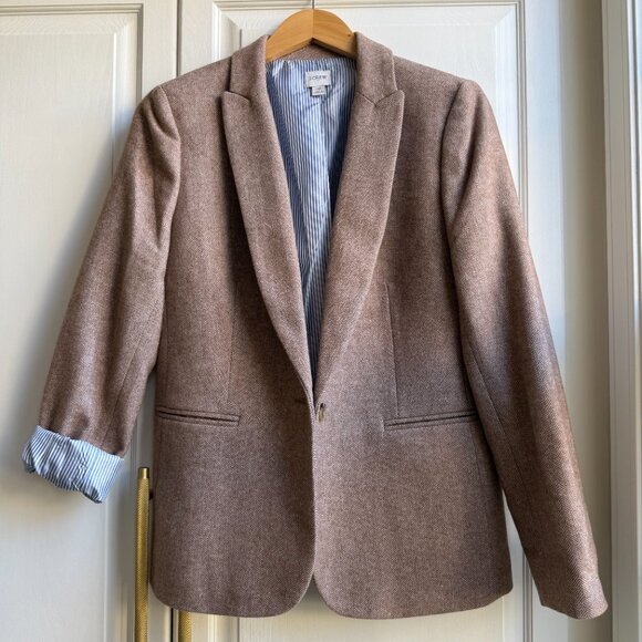 J.Crew Factory Herringbone Wool Blend Cotton Blazer, Size 10 - Picture 3 of 8